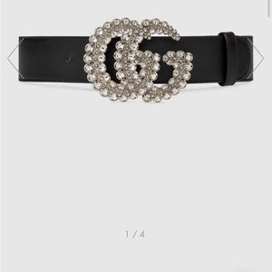 Leather black crystal Gucci belt gg